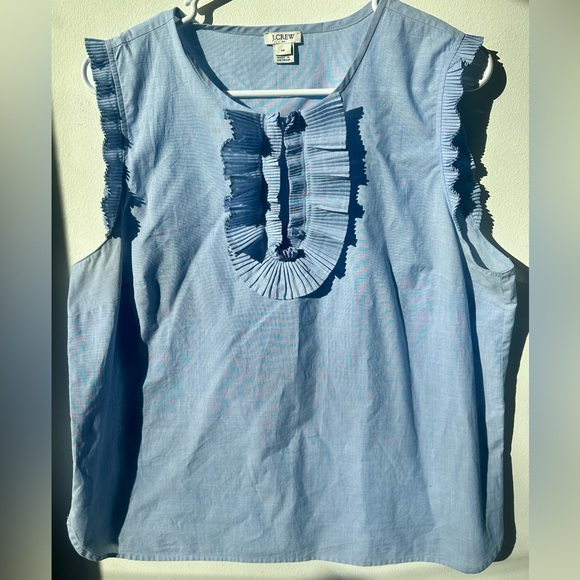 J. Crew factory Airy Blue Cotton Poplin sleeveless Ruffle top Size 14 - Picture 2 of 7